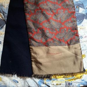 Christian Dior Grey Red Silk Wool Scarf 9.5" x 51"